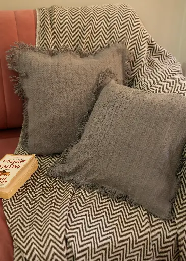 Grey fringe cushion cover