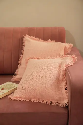 Pink fringe cushion cover