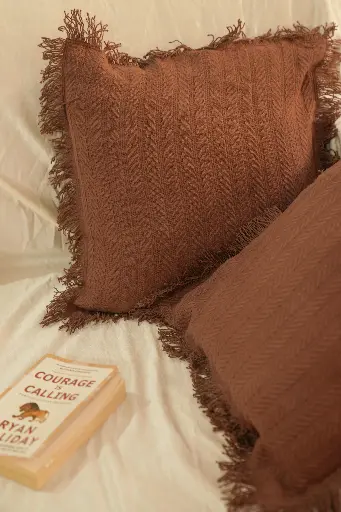 Brown fringe cushion cover