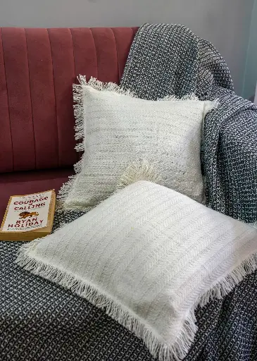White fringe cushion cover