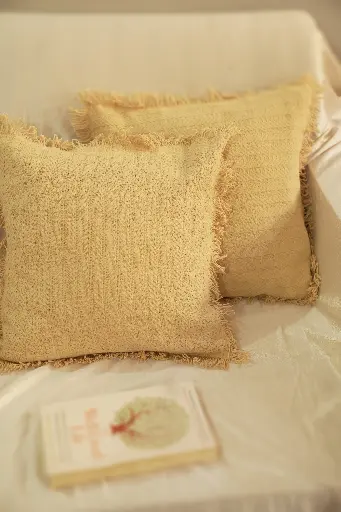 Beige fringe cushion cover
